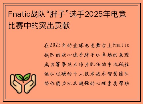 Fnatic战队“胖子”选手2025年电竞比赛中的突出贡献